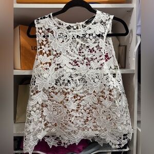 Aqua White Floral Crochet Lace Top